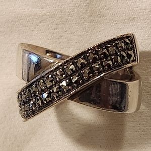 Sterling Silver Marchasite Crossover Ring Size 9